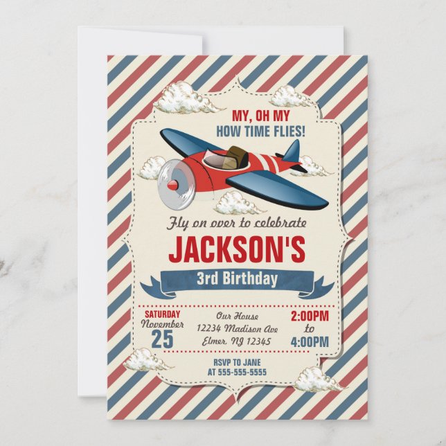 Aeroplane Birthday Invitation / Time Flies Party (Front)