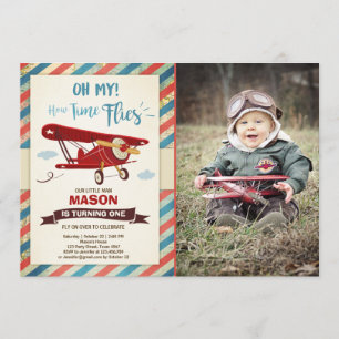 Aeroplane Birthday Invitation Time flies Plane Boy