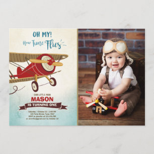 Aeroplane Birthday Invitation Time flies Plane Boy