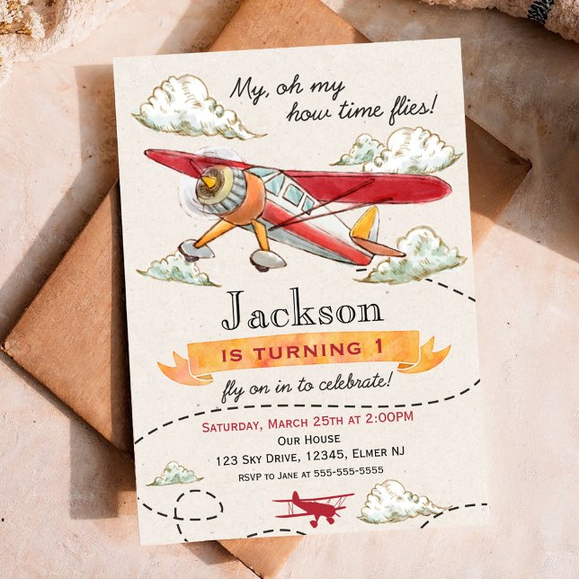 Aeroplane Birthday Invitation Vintage Plane Invite (Creator Uploaded)