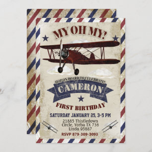 Aeroplane Birthday Invitation Vintage Theme