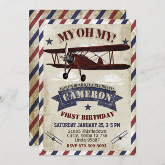 Aeroplane Birthday Invitation Vintage Theme