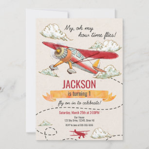 Aeroplane Birthday Invitation Vintage Time Flies