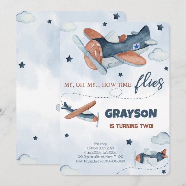 Aeroplane Birthday Invitations (Front/Back)