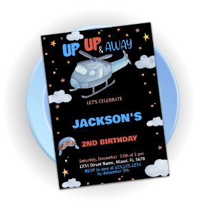 Aeroplane Birthday Invitations Blue Grey Black