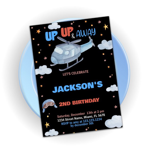 Aeroplane Birthday Invitations Blue Grey Black (Airplane Birthday Invitations Blue Gray Black)