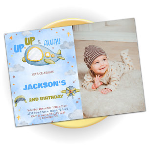 Aeroplane Birthday Invitations Blue Orange w photo