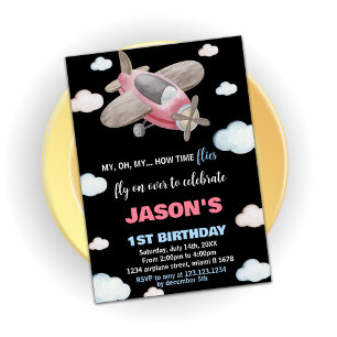 Aeroplane Birthday Invitations Brown Red Black