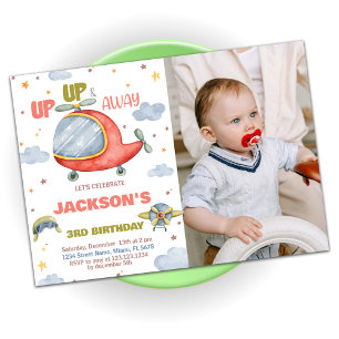 Aeroplane Birthday Invitations Green with photo