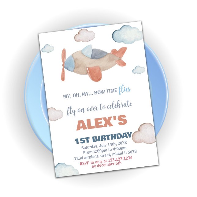 Aeroplane Birthday Invitations Orange (Airplane Birthday Invitations Orange)