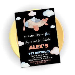Aeroplane Birthday Invitations Orange Black