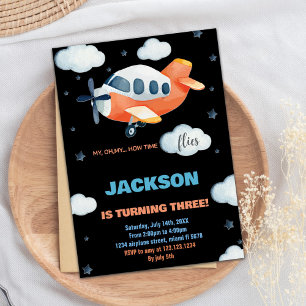 Aeroplane Birthday Invitations Orange Black BK