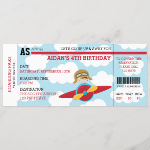 Aeroplane Birthday Invitations (Pilot Ticket Style