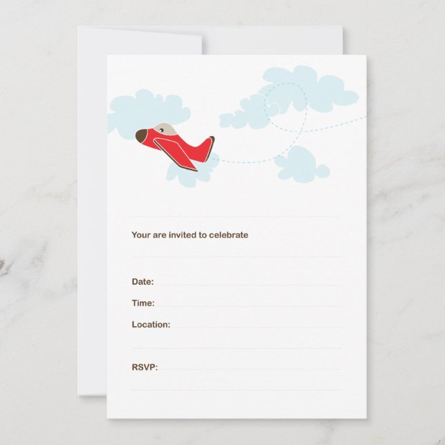 AEROPLANE BIRTHDAY INVITATIONS - RED (Front)