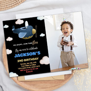 Aeroplane Birthday Invitations White Cloud w Photo