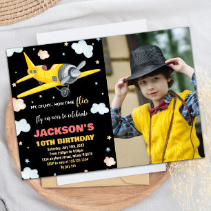 Aeroplane Birthday Invitations Yellow Black w Phot