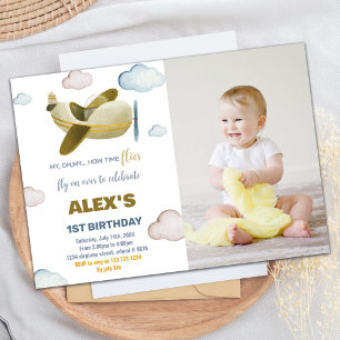 Aeroplane Birthday Invitations Yellow Orange photo