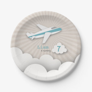 Aeroplane Birthday Party - Blue Paper Plate