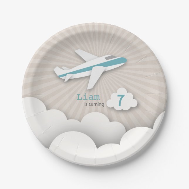 Aeroplane Birthday Party - Blue Paper Plate (Front)
