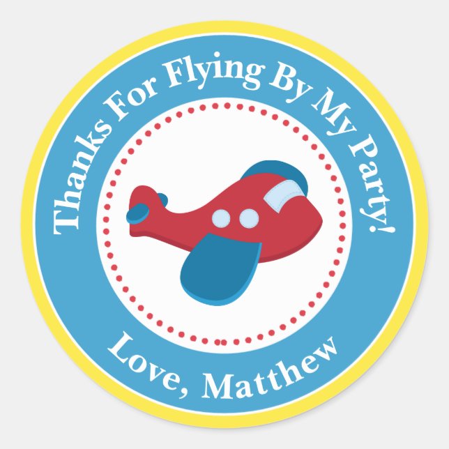 Aeroplane Birthday Party Favour Stickers (Front)