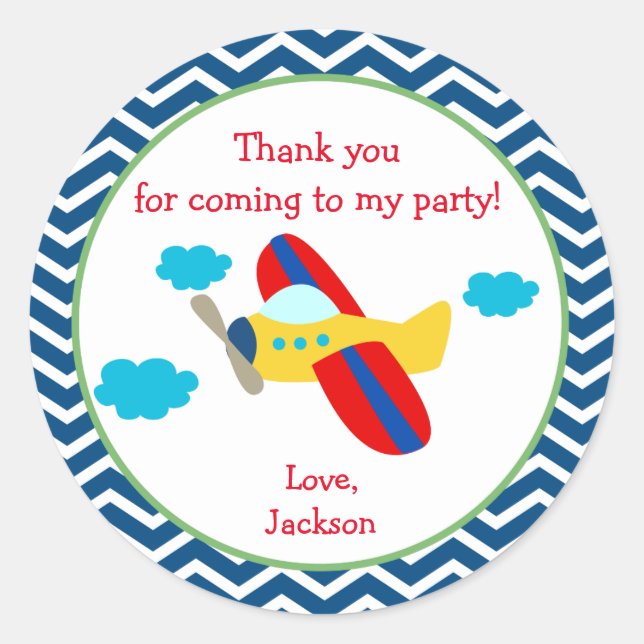 Aeroplane Birthday Party Favour Stickers (Front)