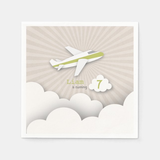 Aeroplane Birthday Party - Green Napkin (Front)