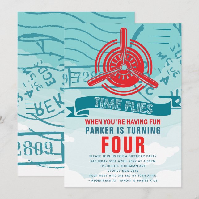 Aeroplane Birthday Party Invitation (Front/Back)