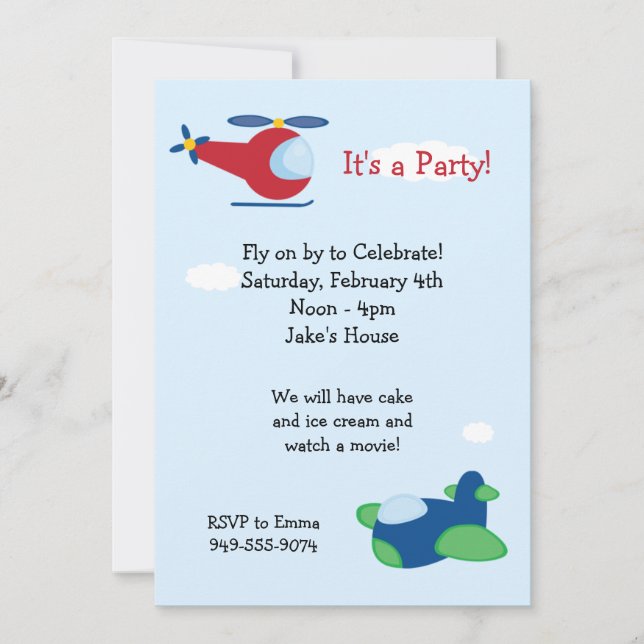 Aeroplane Birthday Party Invitation (Front)