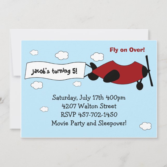 Aeroplane Birthday Party Invitation (Front)