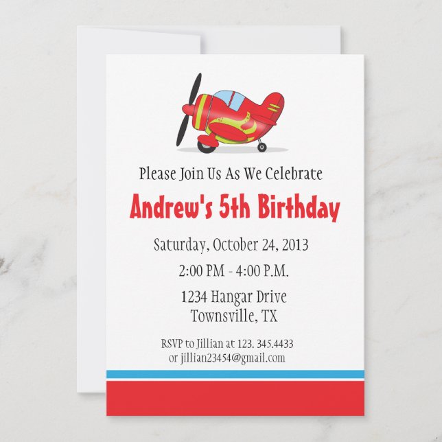 Aeroplane Birthday Party Invitation (Front)