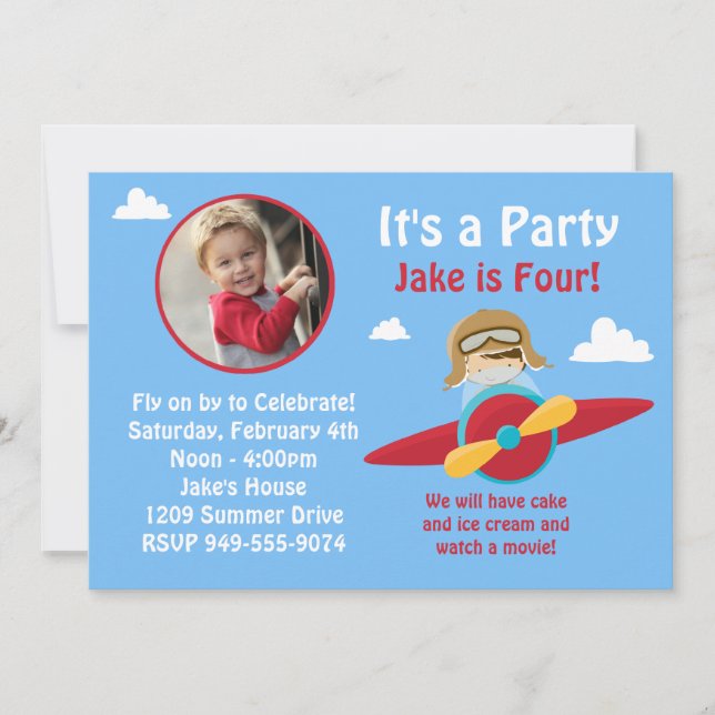Aeroplane Birthday Party Invitation (Front)