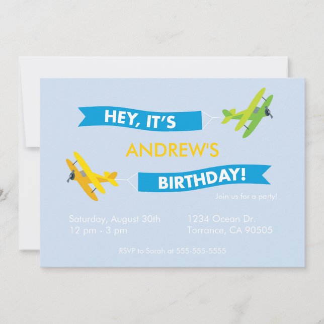 Aeroplane Birthday Party Invitation (Front)