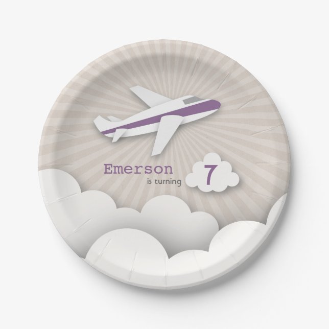 Aeroplane Birthday Party - Purple Paper Plate (Front)
