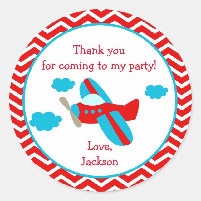 Aeroplane Birthday Party Stickers (Front)