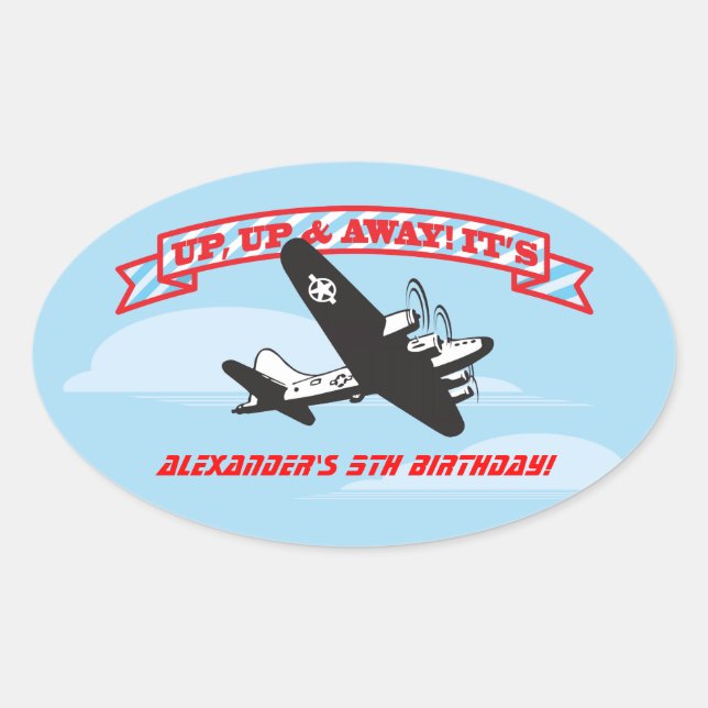 Aeroplane BIrthday Party Stickers with clouds (Front)