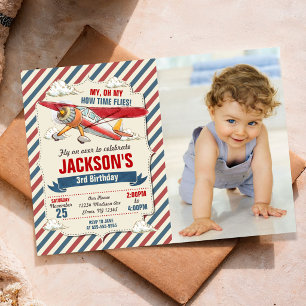 Aeroplane Birthday Photo Invitation / Time Flies