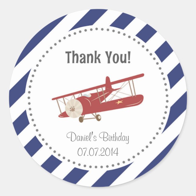 Aeroplane Birthday Thank You Sticker (Front)