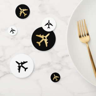 Aeroplane Black Gold Travel Theme Romantic Heart Confetti