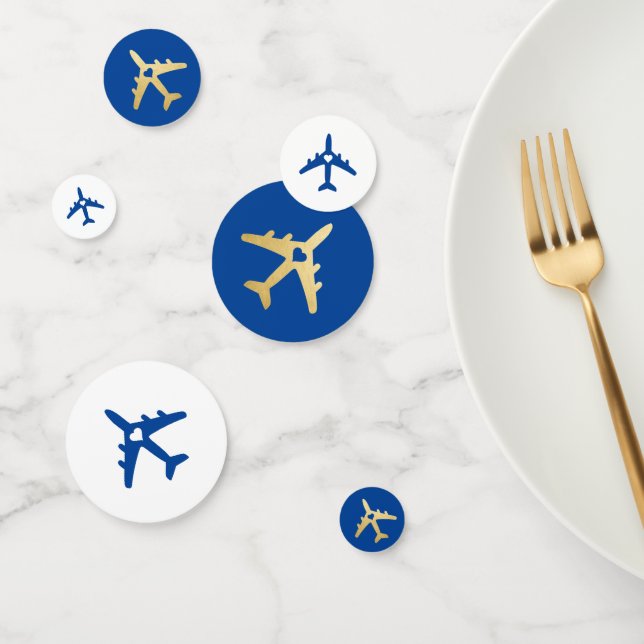 Aeroplane Blue Gold Travel Theme Romantic Heart  Confetti (Group)