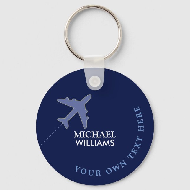 Aeroplane Blue Keychain with His Name (Front)