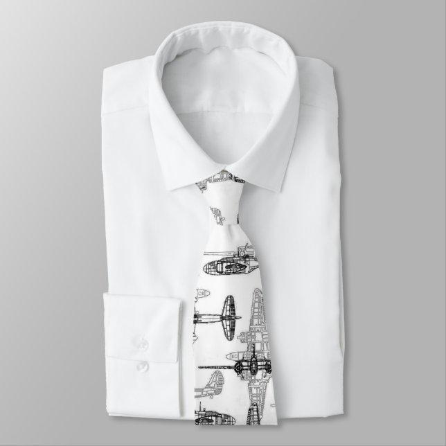 Aeroplane Blueprint 1 Neck Tie (Tied)