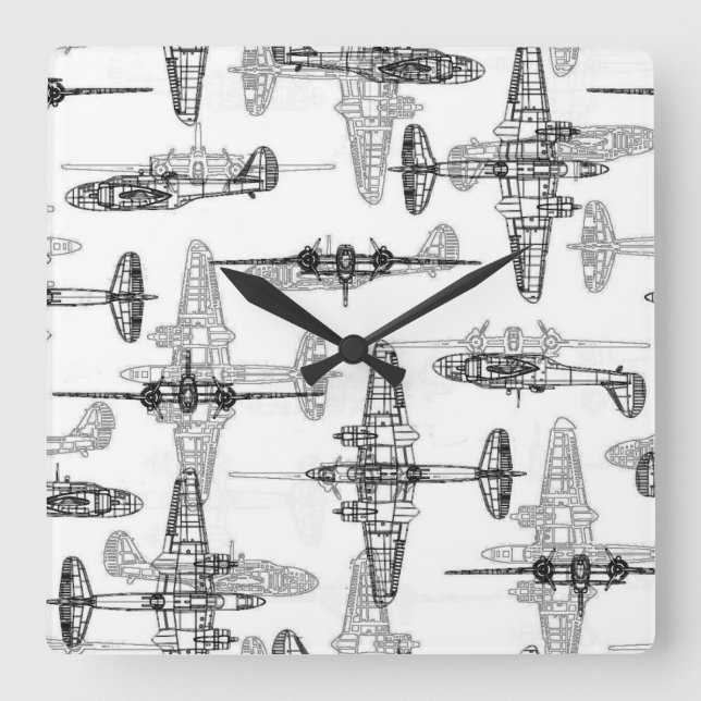 Aeroplane Blueprint 1 Wall Clock (Front)