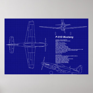 Aeroplane Blueprints | P-51 Mustang Poster