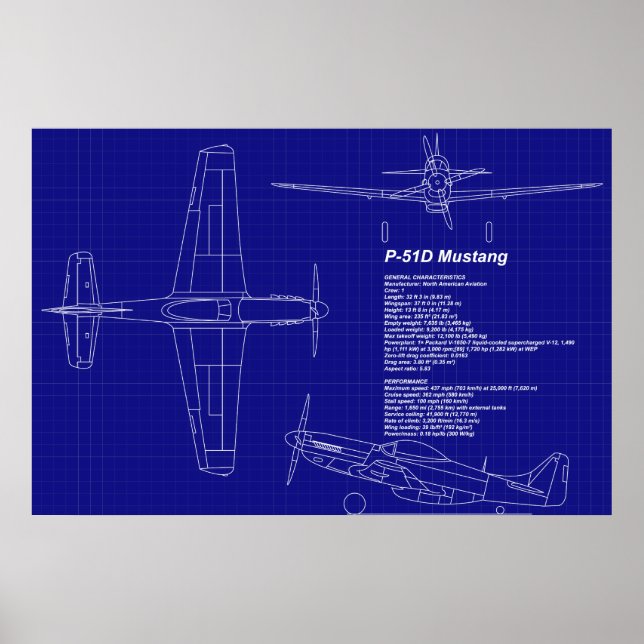 Aeroplane Blueprints | P-51 Mustang Poster (Front)