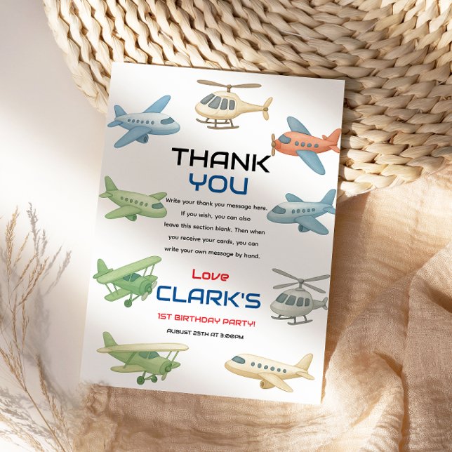 Aeroplane Boy 1st Birthday | Fun Sky Theme Party Thank You Card (Creator Uploaded)