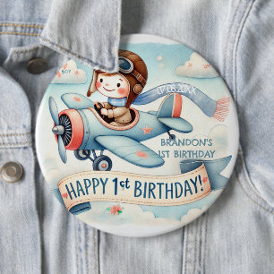 Aeroplane Boy 1st Birthday Party 6 Cm Round Badge