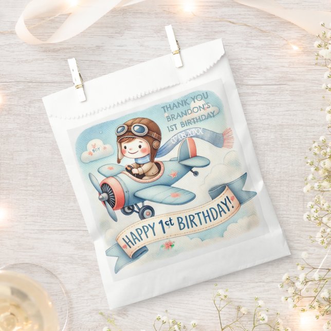 Aeroplane Boy 1st Birthday Party  Favour Bag (Clipped)