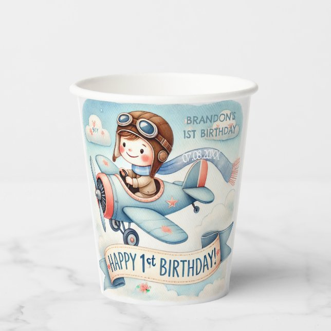 Aeroplane Boy 1st Birthday Party  Paper Cups (Front)