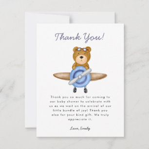 Aeroplane Boy Baby Shower Thank You Card