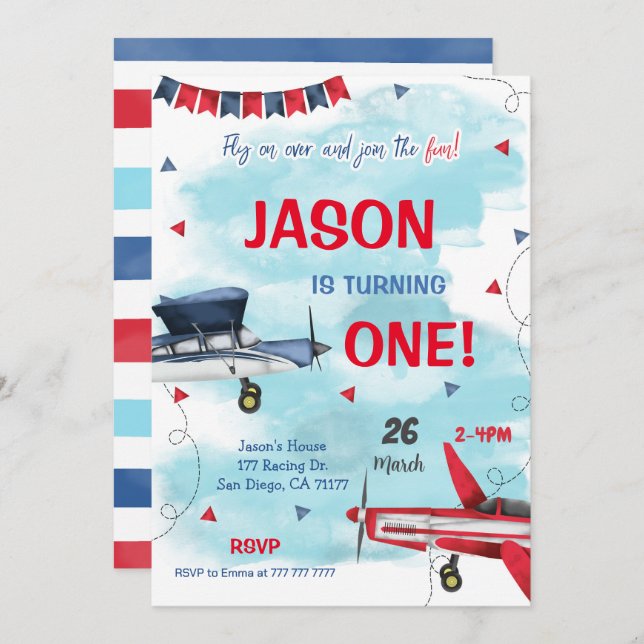 Aeroplane Boy Invitation (Front/Back)